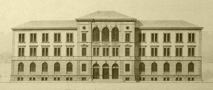 Skizze Hauptfassade Schulhaus Musegg von 1876